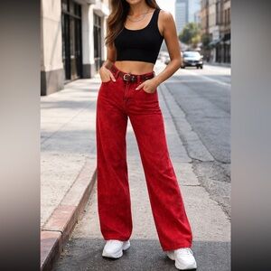 We The Free Tinsley Baggy High Rise Jeans Cherry Bomb Red Size 28